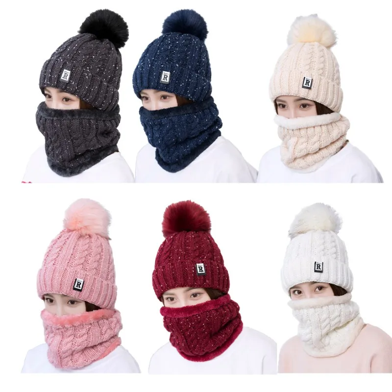 Skullies Beanies, женская вязаная шапка, шарф, женские зимние шапки для женщин, одноцветная Балаклава, маска, женская шапка, шапка