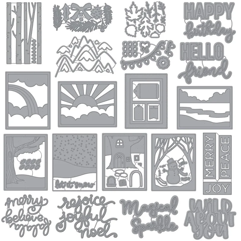

Sunshine Scenes Phrases Words Metal Cutting Dies Rectangle Frames Pond Stencil DIY Card Crafts Scrapbooking Template new dies