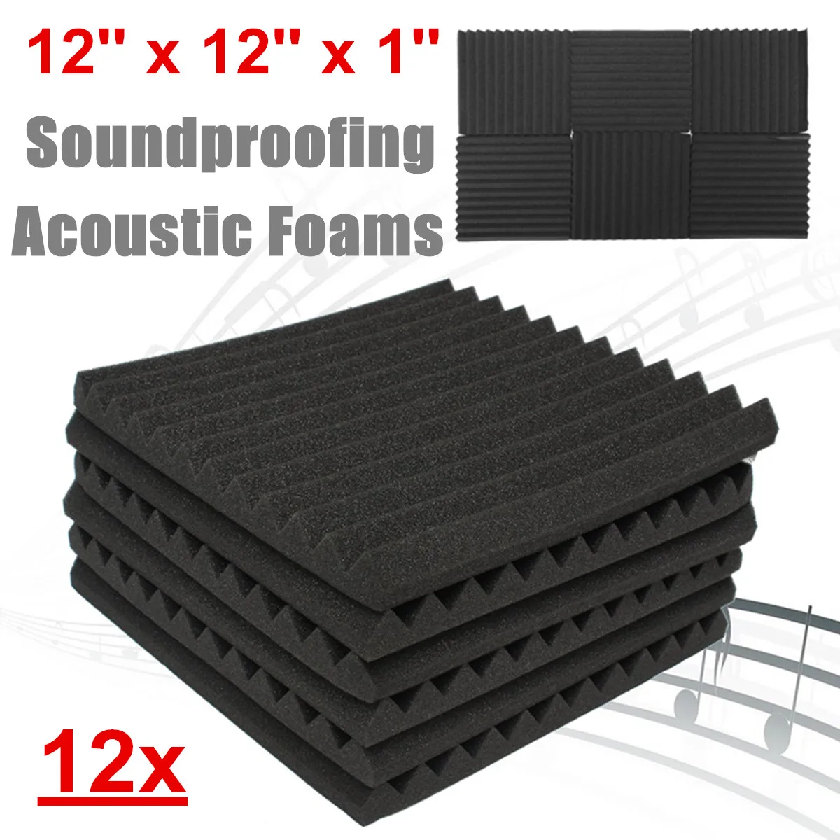 12 шт набор звукоизоляционных пенопластовых студийных акустических панелей из пенопласта черные клинья звукоизоляционные поглощающие лечебные панели 30x30x2,5 см
