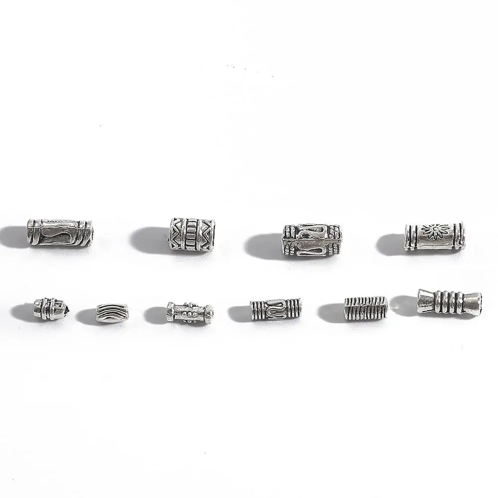Tibetan Silver Tube Beads 50/100pcs 5-12mm Tibetan Silver Tube Beads Metal Spacer Beads DIY Tube Charms for DIY Jewelry Making Supplies Findings
