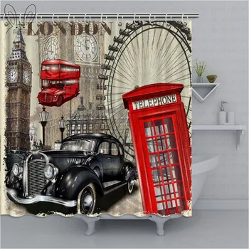 

Vintage London Car Bathroom Curtain Waterproof Polyester Fabric Bath Shower Curtain Home Decor With Accessories
