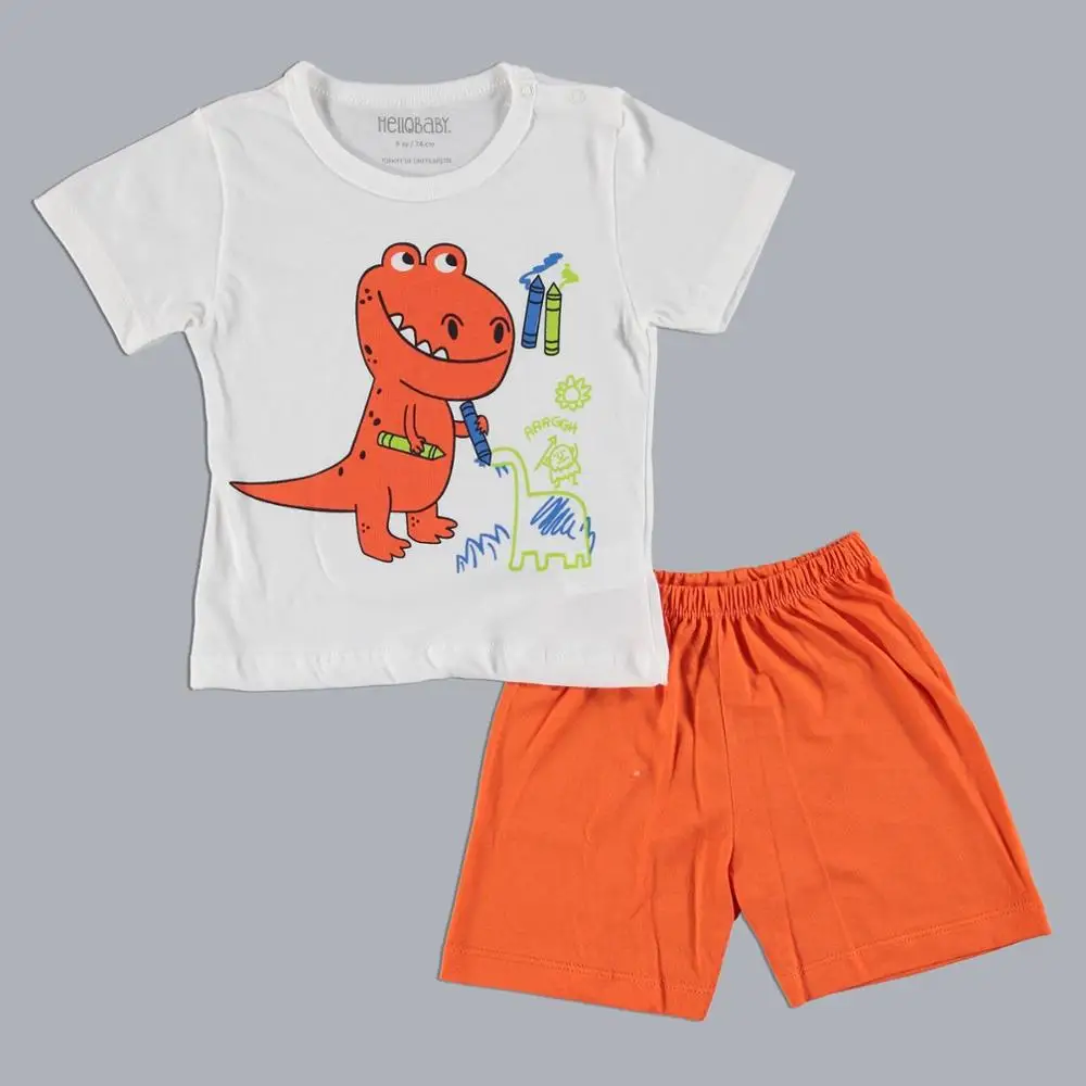 Ebebek HelloBaby/пижамный комплект с короткими рукавами и круглым вырезом; Летняя Повседневная хлопковая одежда с короткими рукавами и принтом; повседневная одежда для малышей; шорты