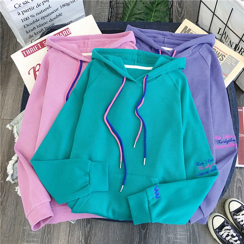 Autumn new Korea ulzzang Harajuku vintage BF simple hooded sweatshirt women ins fashion loose hooded casual female sweatshirt