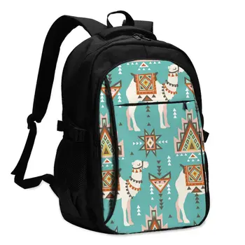 

Backpack USB Charge Women Ethnic Camels Desert Boho Print Student Backpack Letters Print School Bag Teenager Girls Backpack
