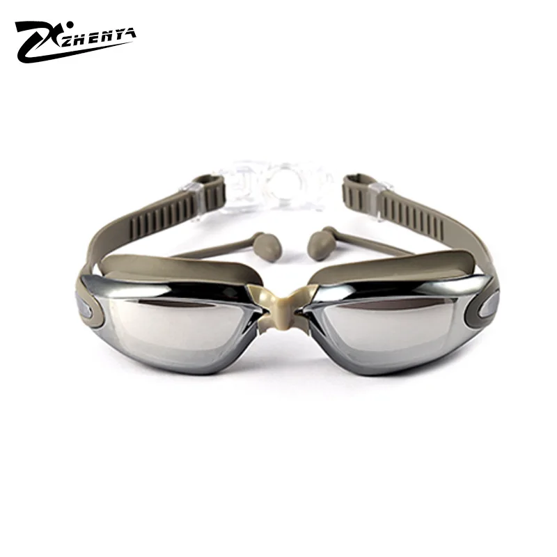 

Goggles Adult Universal Swimming Anti-fog One-piece Earplug Electroplated Myopia Plain Glass Waterproof Glasses