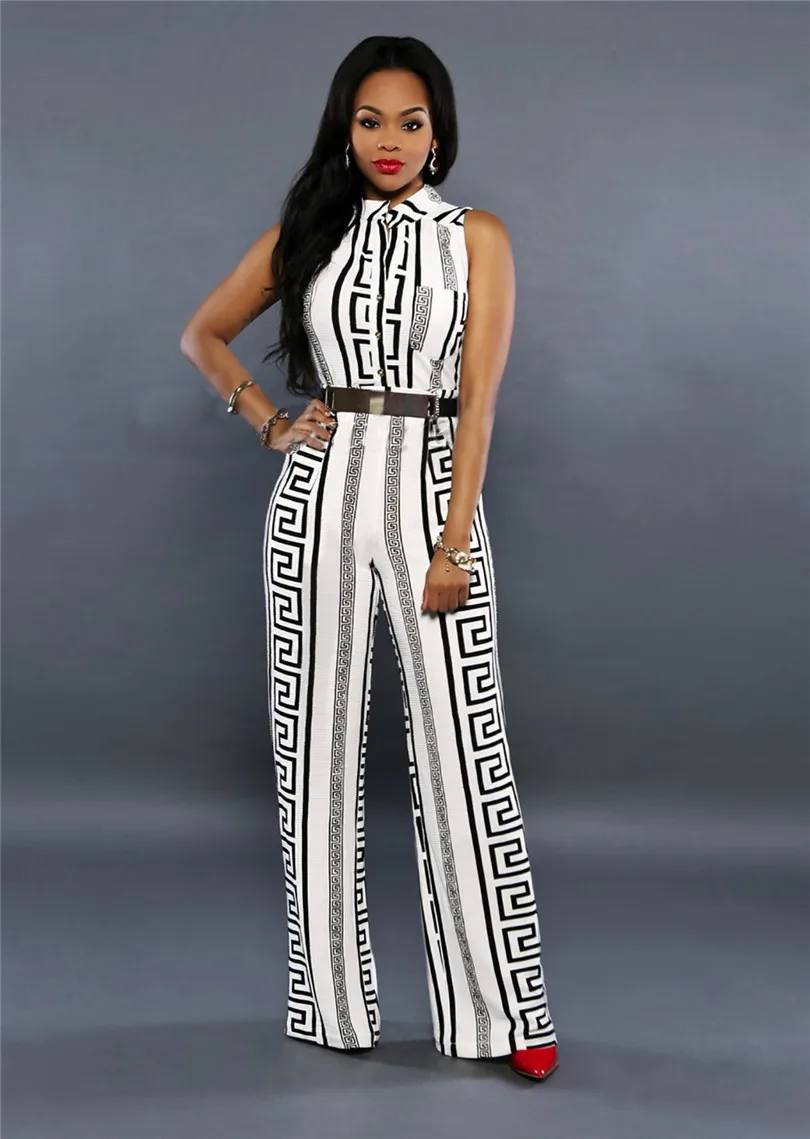 nFashion women's loose slim casual jumpsuit print straight trousers clothes africa