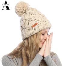 Женская зимняя шапочка ручной работы с помпонами из шерсти, вязаная модная однотонная теплая плотная мягкая пуховая Кепка высокого качества, Прямая поставка