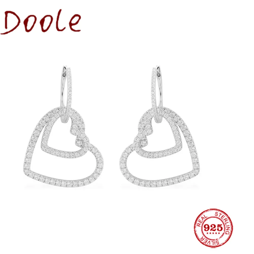 

Fashion Fine High Quality S925 Sterling Silver Jewelry 1:1 Copy,Silver Mono Double Heart Earring Romantic Gift