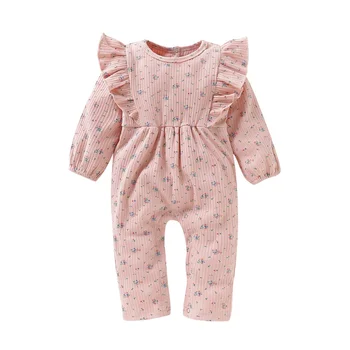 

New Newborn Girl Rompers Long Sleeve Autumn Winter Floral Baby Clothes for Girl Cute Pink Ruffle Infant Girl Jumpsuit