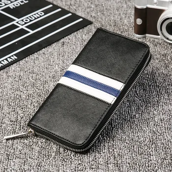 

New Fashion Men Wallets High Quality Pu Leather Zipper Wallet Men's Long Design Purse Multi-card Clutch Stripe Phone bag