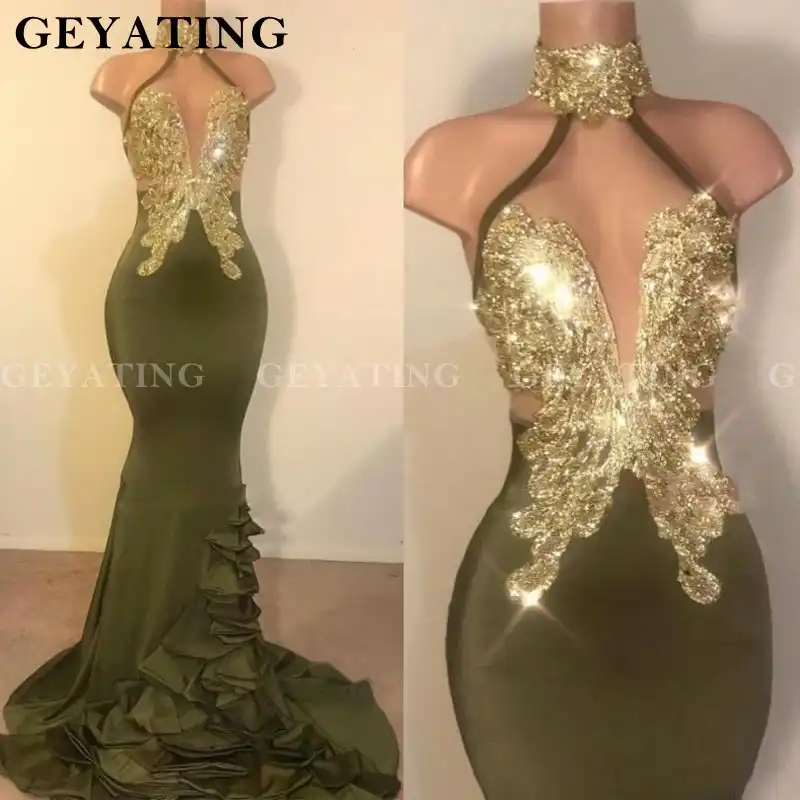 olive green long formal dress