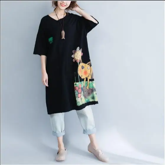Большие размеры 5XL 2019 летние женские модные Kawaii топы с принтом кота большие