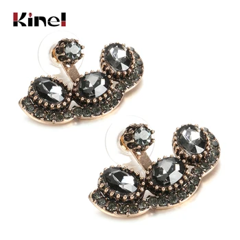

Kinel Boho Gray Crystal Women Earring Antique Gold Color Fashion Vintage Stud Earrings Wedding Indian Jewelry 2010 New