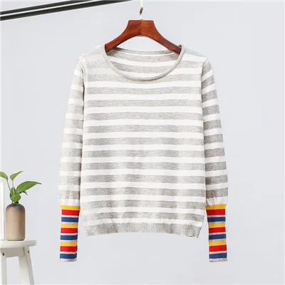 Light Grey GCAROL женский полосатый Радужный свитер осень зима тонкий вязаный джемпер стрейч Повседневный пуловер для девочек без подкладки верхняя одежда - Цвет: Light Grey