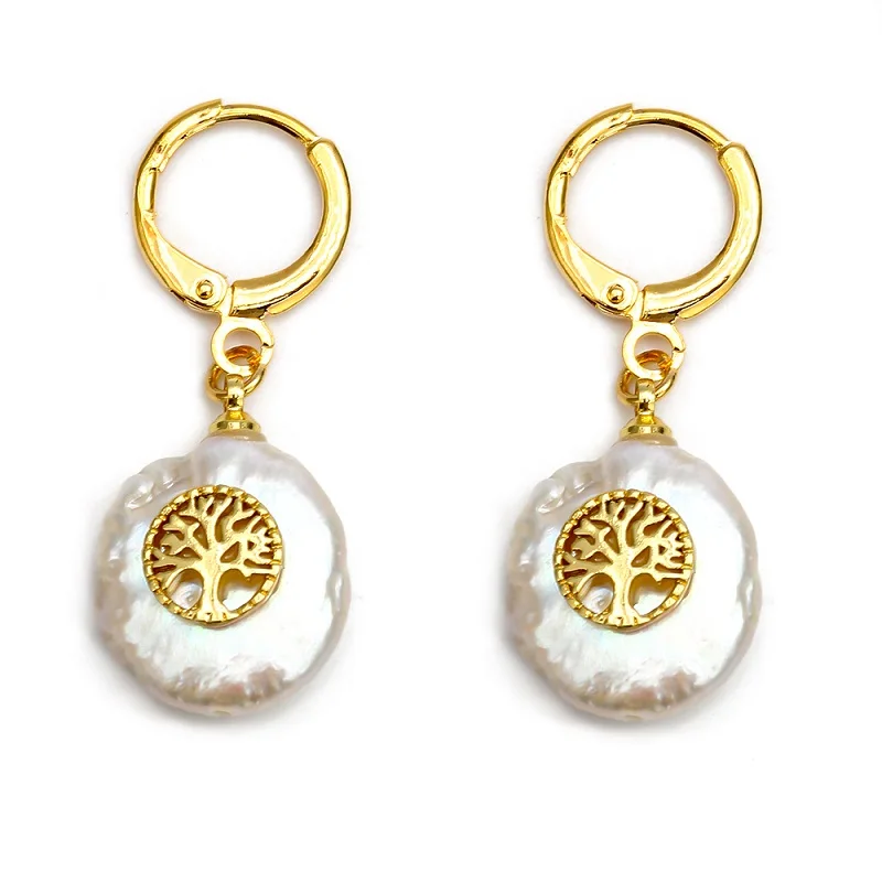 

MEIBEADS 1pair Irregular Life Tree Snow Charms Pearl Earrings for Women Fashion Dangle Earrings Baroque Jewelry