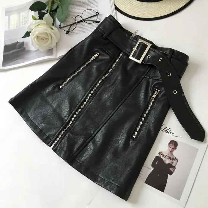 2020 New Style Small Leather Skirt Skirt Pu Autumn and Winter High Waist Bag Hip Skirt Zipper Waistband A- line Womens Skirt