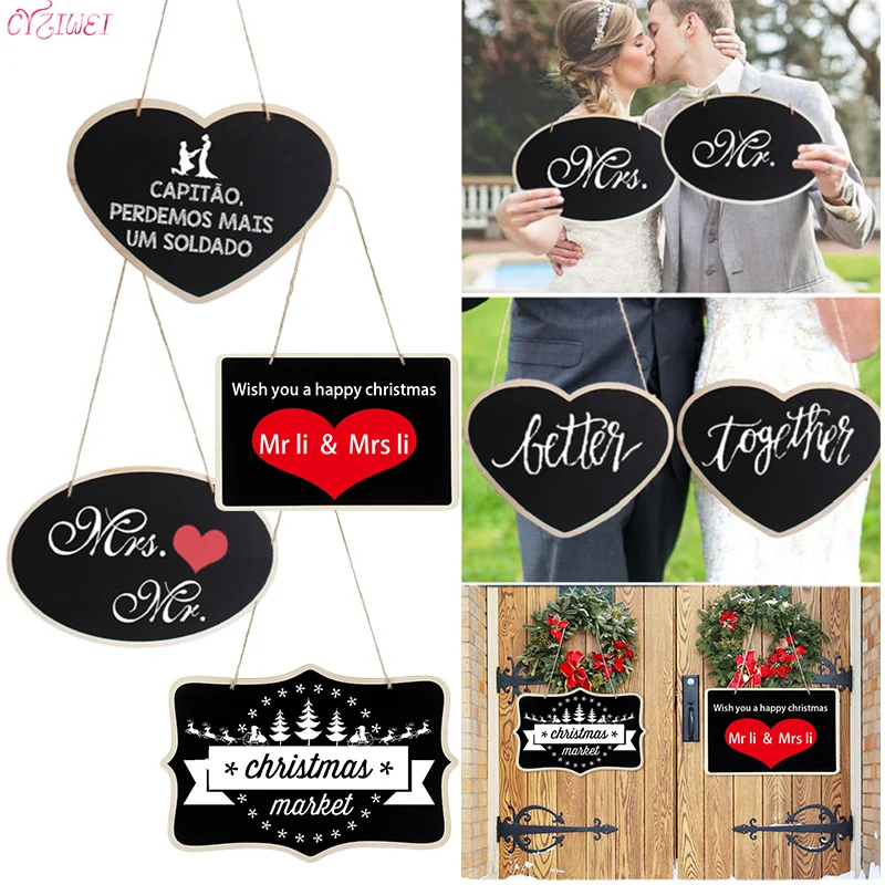 Mini Wooden Chalkboard Universal Message Board Xmas Wooden Hanging Mr Mrs Wedding Decor For Christmas Wedding Event Party Supply