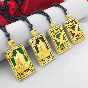 

18k Gold Malay Jade Gemstone Pendant For Women Men Yellow Gold Emerald Green Black Eagle Boat Design Pendant Wedding Party Gifts