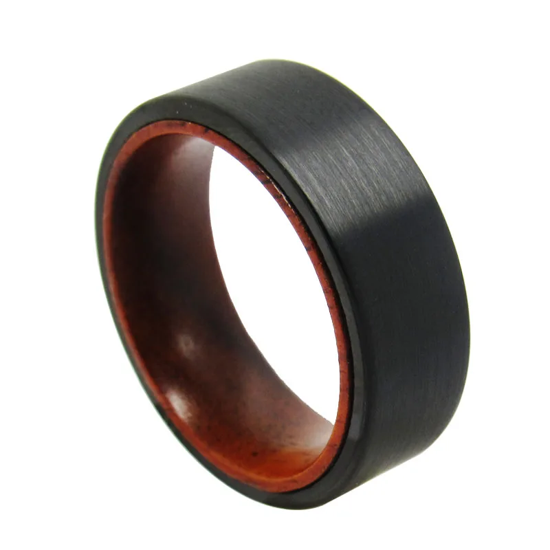 

8mm Width Black Tungsten Carbide Wedding Rings for Man Matte Finishing with Red Sandalwood Inside Size 6-13 Can Engraving