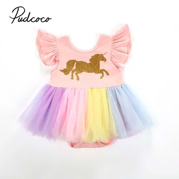 

Pudcoco 2019 New Kids Baby Girl Dress Unicorn Sequined Lace Mesh Ball Gown Sleeveless Tutu Dress Cute Princess Mini Sundress