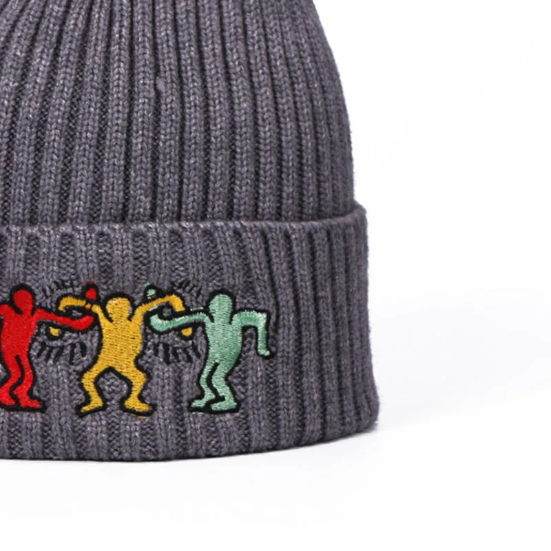 Skullies Beanies унисекс Зимняя Шапка-бини с вышивкой Мультяшные миниатюрные шапки для мужчин и женщин Спортивная Кепка Толстая вязаная шапка женская шапка Homme мужская прочная чашка