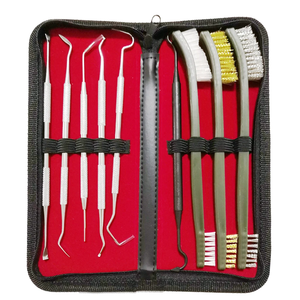 

9pcs/Set Gun Cleaning Kit Set 3 Brass Steel Nylon Brush + 6 Stainless Steel Nylon Pick Tactical Rifle Pistol Gun Cleaning Tool