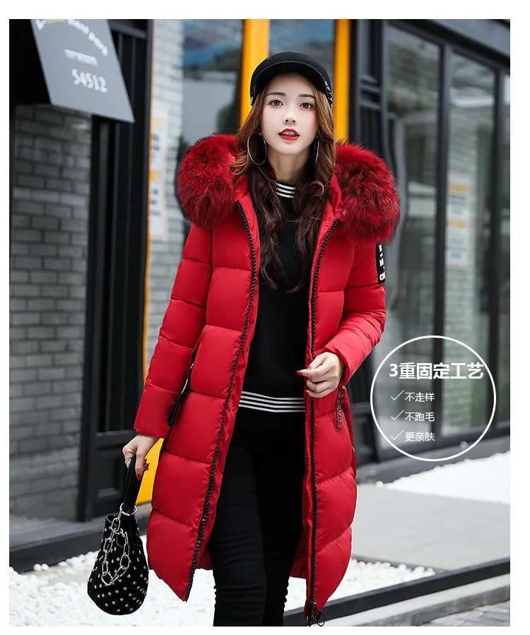 Зимняя Новая Стильная хлопковая стеганая одежда, женское приталенное плотное платье большого размера, корейский стиль, длинное пуховое Хлопковое платье с меховым воротником fu cai