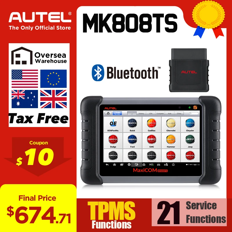 Autel MaxiPRO MP808TS автомобильный диагностический сканер с функцией обслуживания TPMS и Bluetooth (основная версия Maxisys MS906TS)