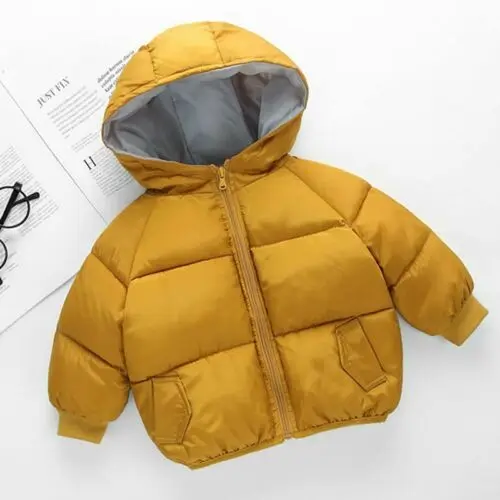 Children's down jacket hooded boy girl cotton jacket autumn and winter coat - Color: Yellow