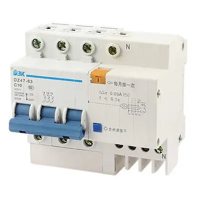 

AC 400V 6000A DZ47-63 C10 3 Pole Miniature Circuit Residual Current Breaker