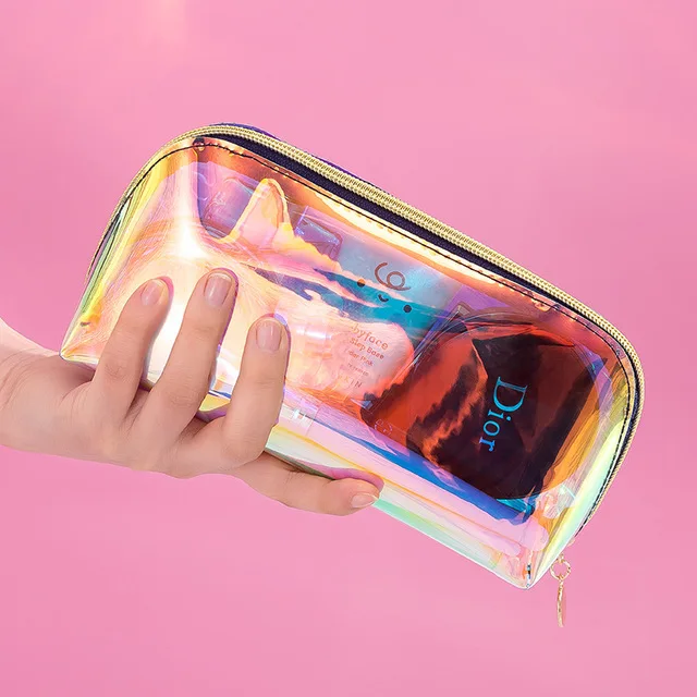 

fashion cosmetic bag women travel handbag make up bags laser transparent candy jelly handbag holder pouch kits set toiletry bag