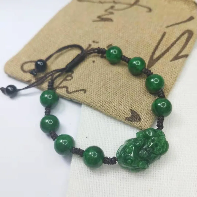 Натуральный браслет Gan Qing Jade Pixiu с 8 мм круглыми бусинами и подвесками счастливые