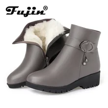 Fujin/шерстяные женские зимние ботинки; Теплая обувь на плоской подошве из натуральной кожи на меху; плюшевые ботильоны; женские зимние ботинки на платформе