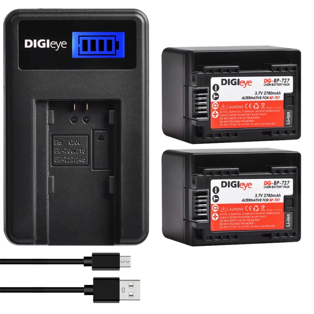 

2Pcs BP-727 BP727 Battery + LCD USB Charger for Canon Vixia HF R70 HF R72 HF R700 HFR30 HFM50 HFM500 HFR50 HFR500 HFR60 HFR600