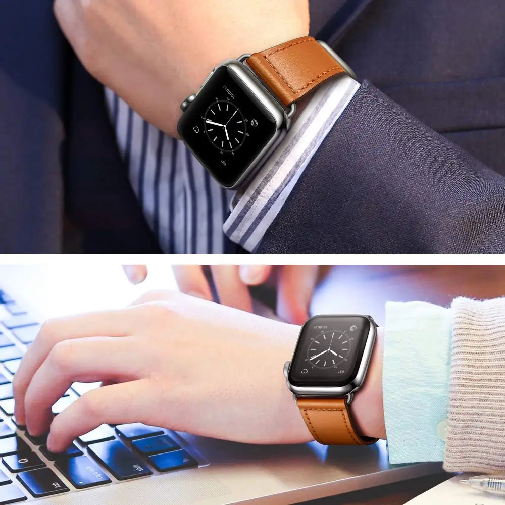 Кожаный ремешок для Apple watch 44 мм 40 iWatch band 42 38 часов из натуральной кожи браслет 5 4 3 2