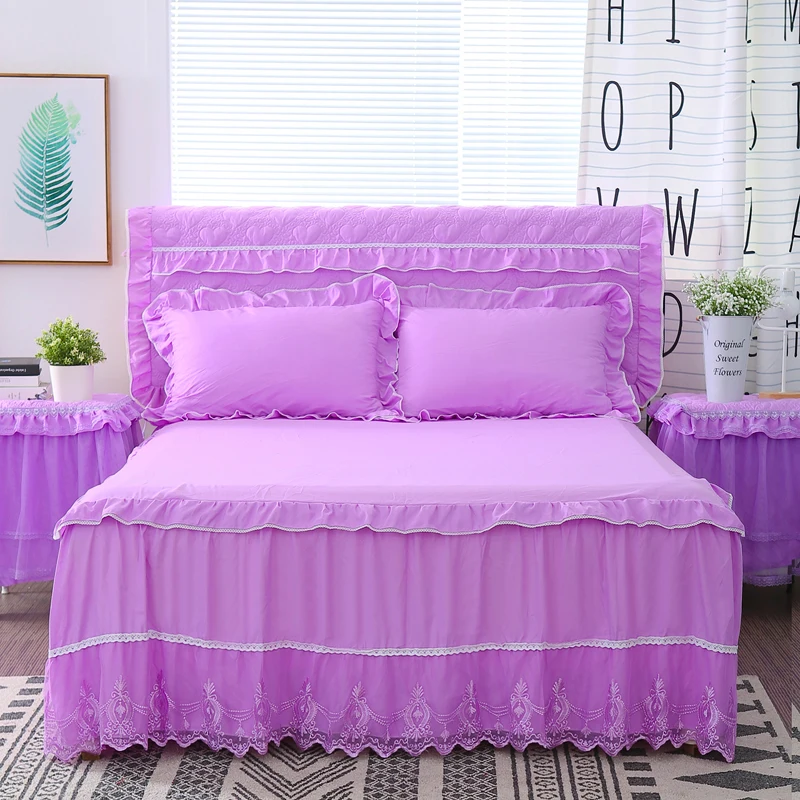 Purple 1 шт. кружевное постельное покрывало+ 2 шт. наволочки постельное белье комплект принцесса постельные принадлежности застежки для простыни для девочек кровать юбка плюс размер набор кроватных подзоров - Цвет: Purple