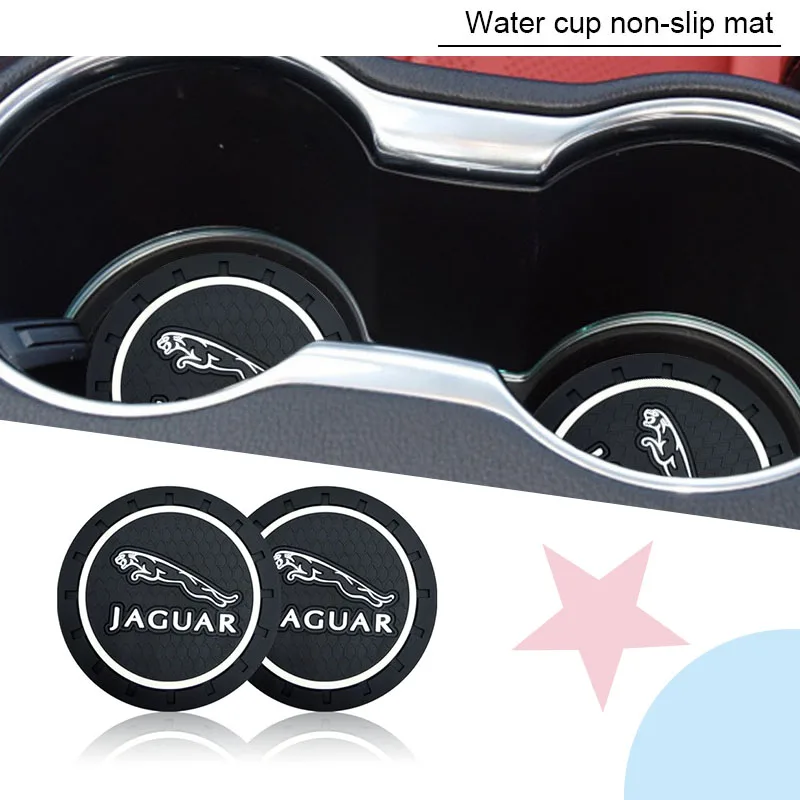 2pcs Car Emblem Anti-Slip Cup Holder Mat Pad For Jaguars XK Tijera Ropa Llavero F-TYPE V8 S XF XJ 13MY I-PACE XE C-X75 F-PACE | Автомобили