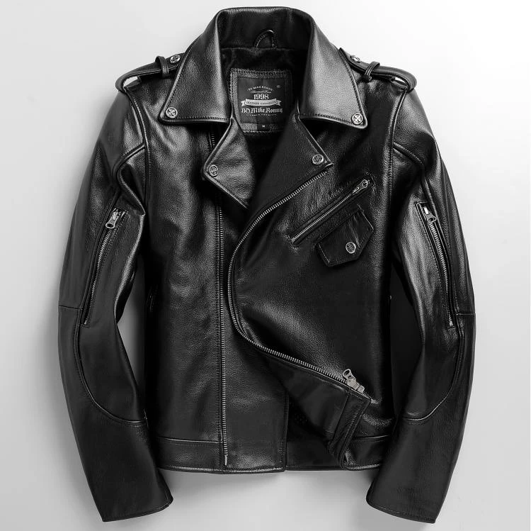 Leather leather men's oblique zipper top layer cowhide autumn and winter men's short slim leather jacket riding motorcycle petite genuine leather coats & jackets