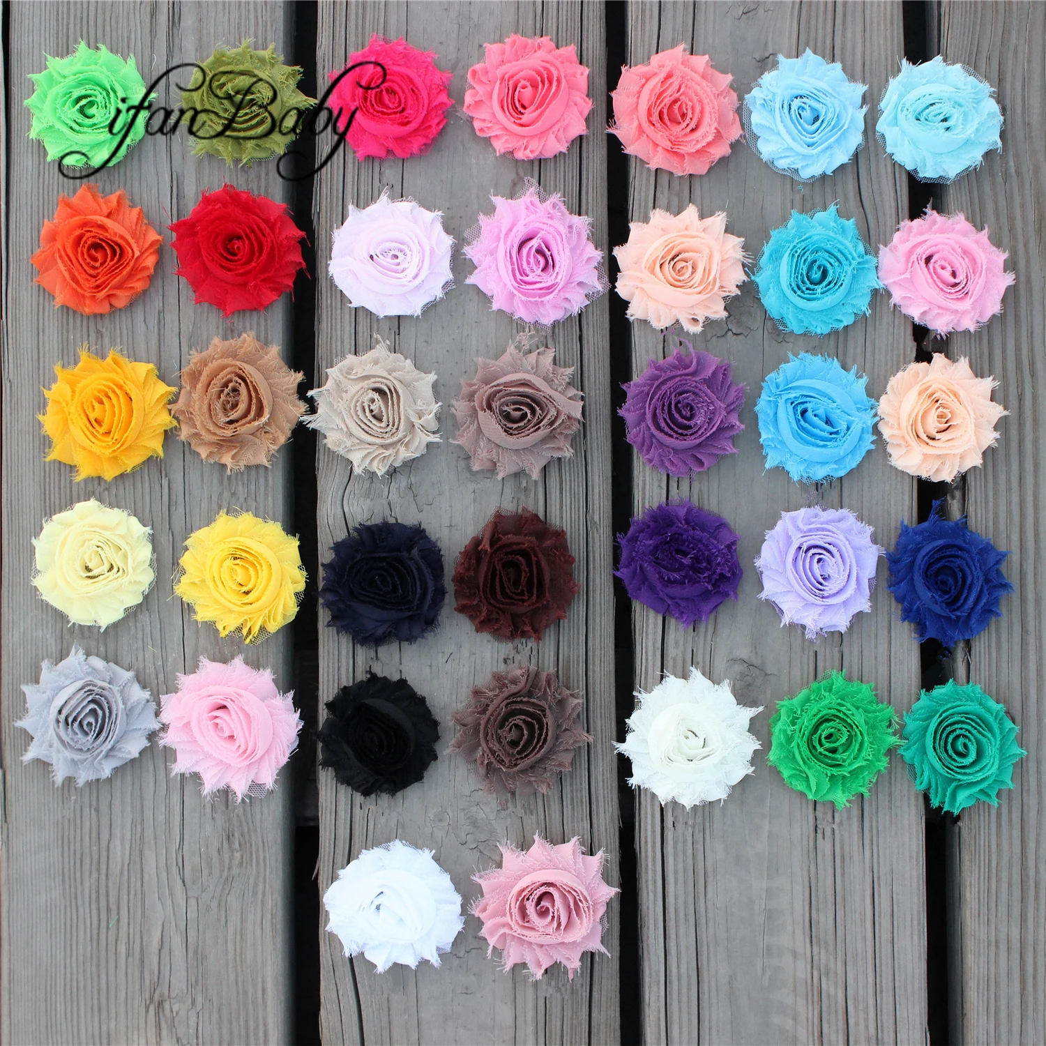 Haarschmuck aus Stoff, Chiffon, Rosenblüten, 2,5 Zoll, schäbige, ausgefranste Blumen – Detail 1