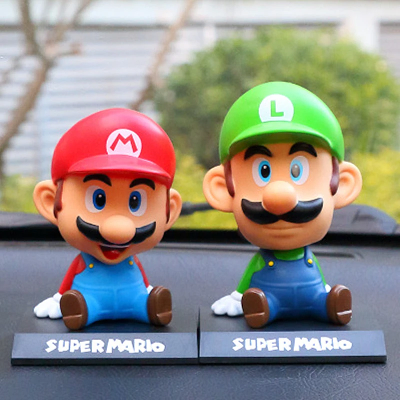 Забавный Супер Марио BROS кукольный автомобиль голова качающаяся игрушка модель прекрасный автомобиль украшения Munecas Coche интерьер Авто украшения Аксессуары