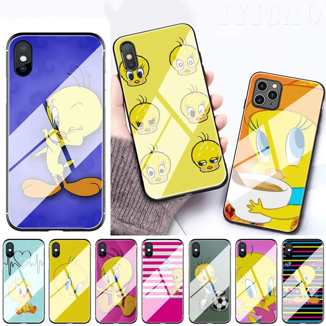 IYICAO милый мультфильм Твити закаленное стекло чехол для телефона Apple iPhone 11 Pro XS Max XR