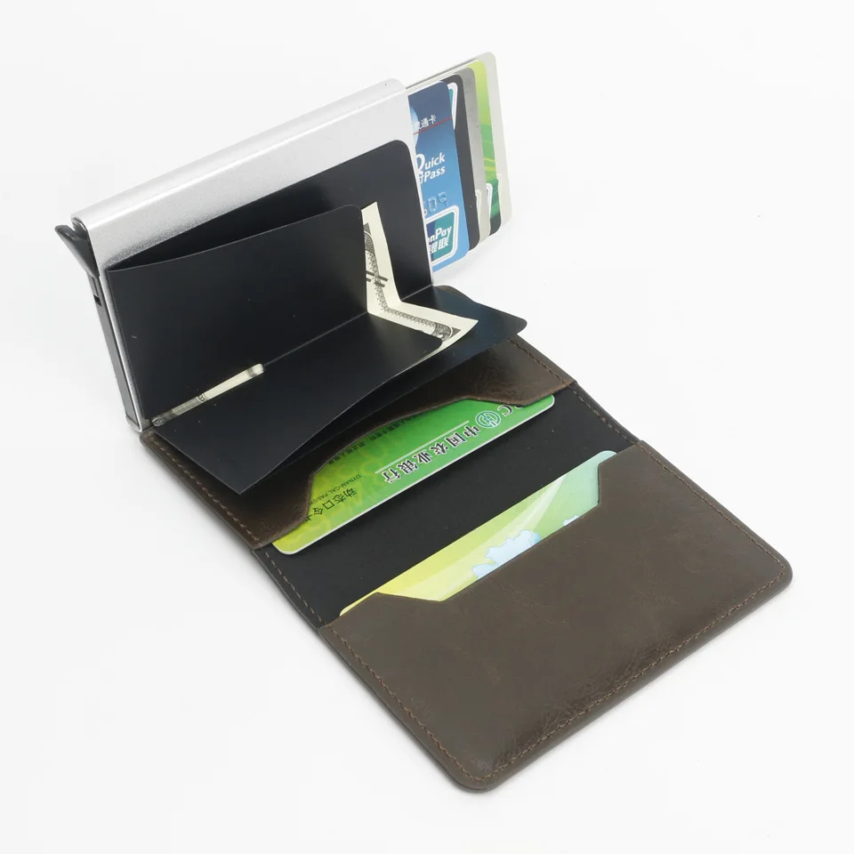 Foreign trade aluminum alloy card box carbon fiber pattern men and women PU automatic RFID credit card Holder AliExpress WISH explosion models