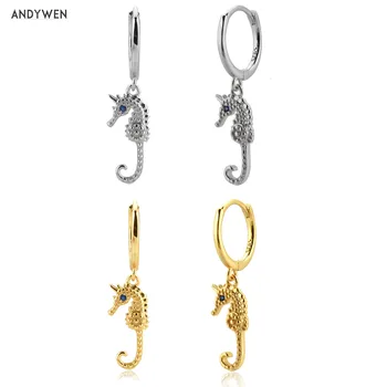 

ANDYWEN 925 Sterling Silver Seahorse Drop Earring Piercing Pendiente Luxury Women Statement Luxury New 2020 Rock Punk Jewelry