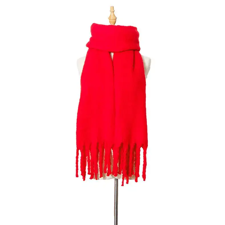 GloryStar, женский теплый плотный зимний шарф с кисточками, Женская шаль, платок, Femme Bufandas Invierno Mujer Echarpe Hiver Femme - Цвет: red