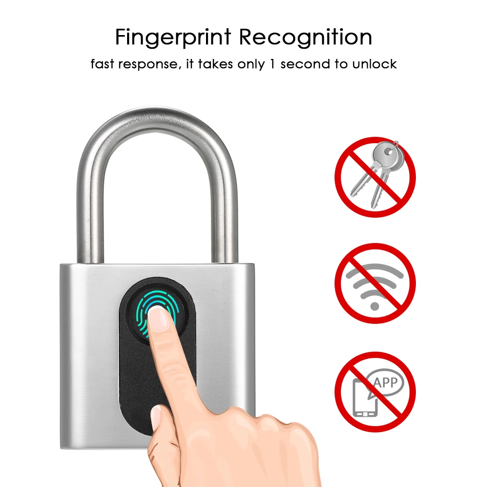 

USB Rechargeable Smart Keyless Fingerprint Lock IP65 Waterproof Anti-Theft Security Padlock Door Luggage Case Backpack Lock