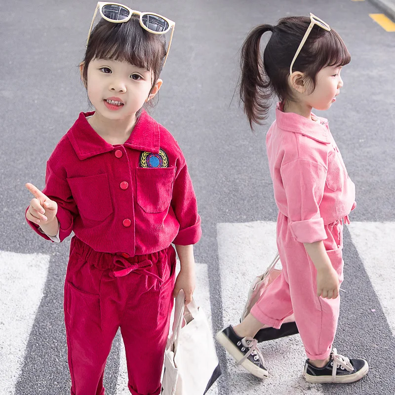 

Girl'S Suit 2019 Spring And Autumn New Style Korean-style Children Corduroy Labeling Two-Piece Set Baby Western Style Fashion Cl