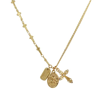 

Old angel cross letter chain gold color and silver color necklace