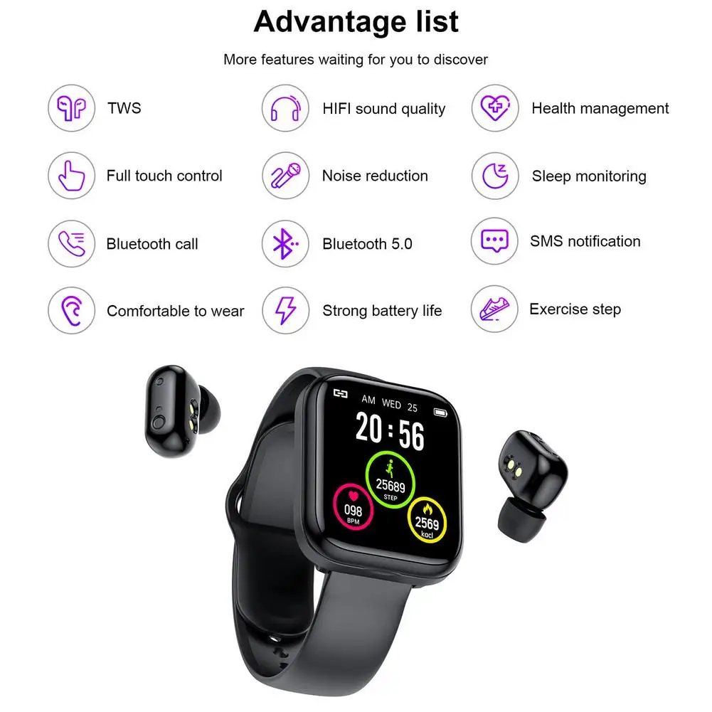 Новые беспроводные наушники 2 в 1 умные часы Bluetooth-гарнитура с сенсорным