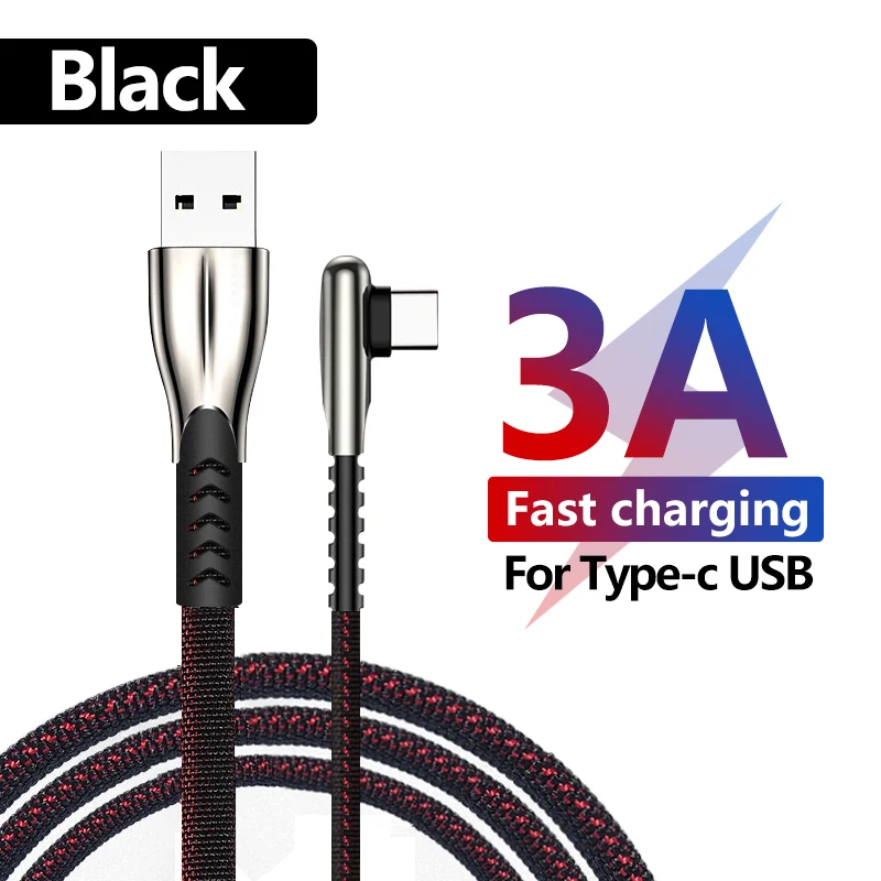 Кабель usb type C для samsung S9 S8 S110, быстрый зарядный кабель type-C для мобильного телефона, кабель USB C для Xiaomi mi 9, красный mi note 7 - Цвет: Черный