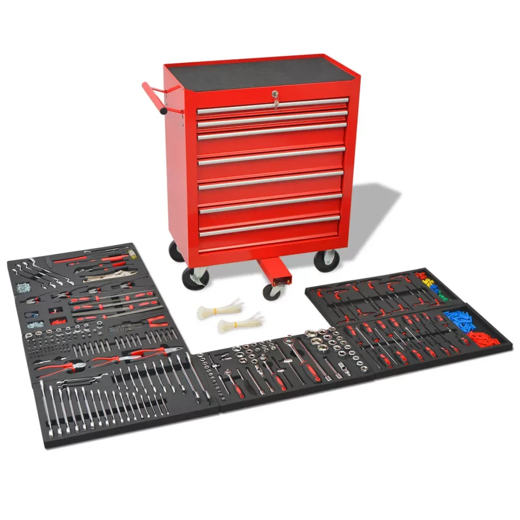 Workshop Tool Trolley with 1125 Tools Steel Red with Movable 7-Drawer and Integrated Lock Tool Set Multi-Functional Toolbox afbeelding